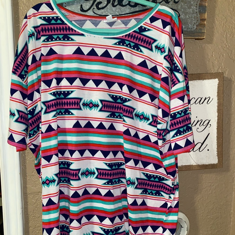 LuLaRoe Irma White Purple Teal Aztec Size XL NWOT